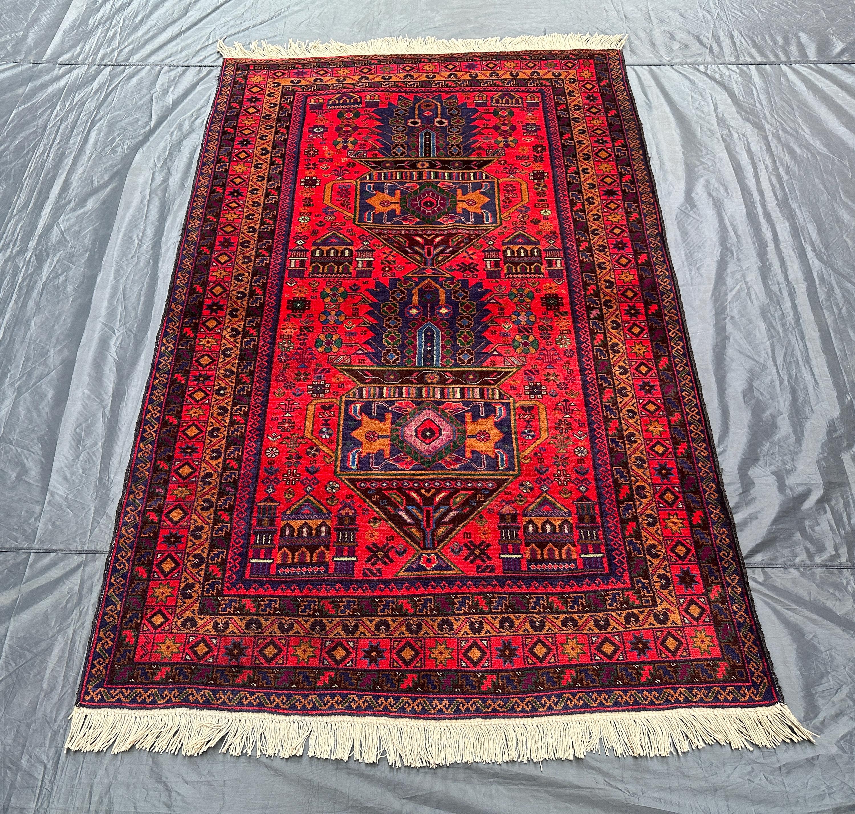 Vintage Baluchi Wool Rug: 4x6 Red Afghan Area Rug - Etsy