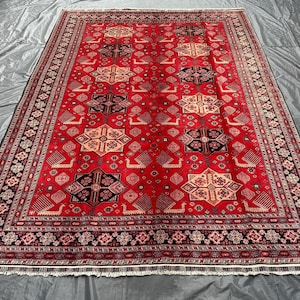 Antique Waziri Rug 7x10: Handmade Wool Oriental Carpet, Rustic Boho Decor