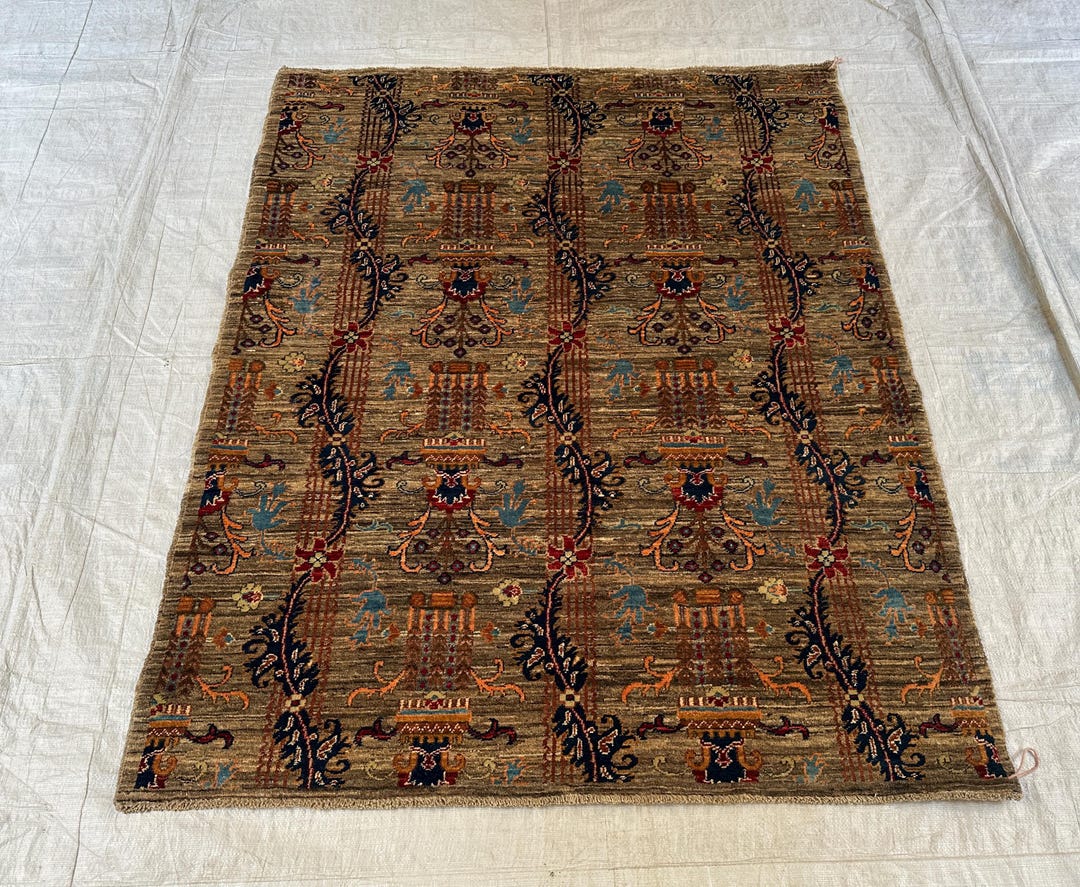 Oushak Vintage Wool Rug 4x5 Ft: Tribal Boho Geometric Decor - Etsy