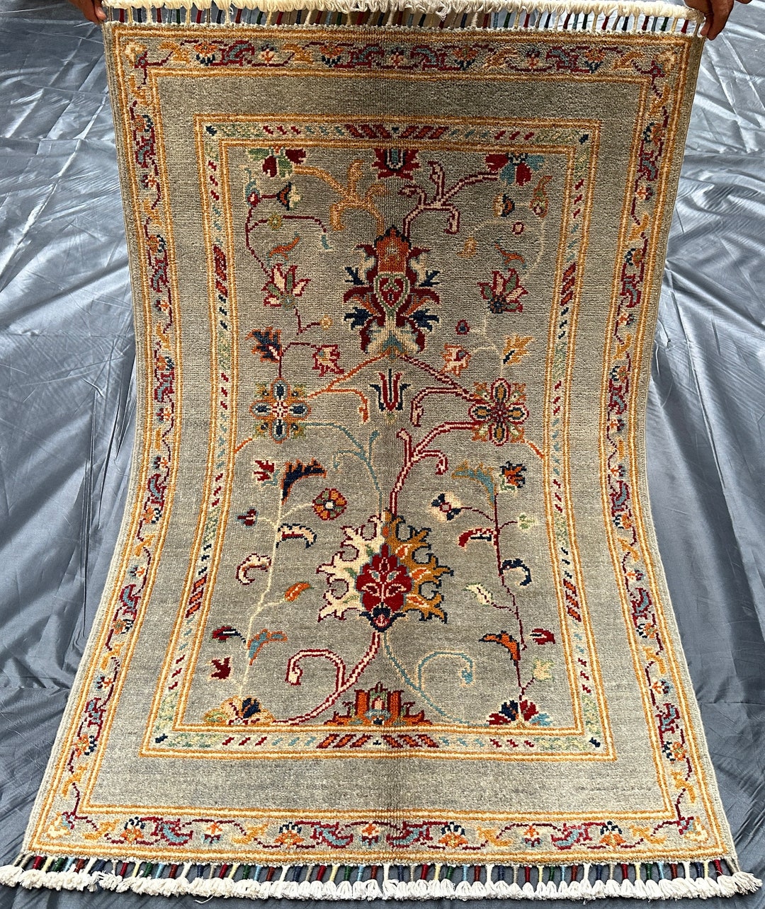 3 Ft X 4 Ft, Afghan Handmade Sultane Design Rug, Top Quality Gray Color