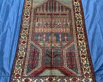 Vintage Wool Prayer Mat: Handmade Afghan Namaz Rug, Islamic Decor (3x4 ft)