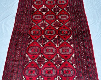 Vintage Afghan Area Rug: 4x6 Zahir Shahi Design, Hand-Knotted Wool