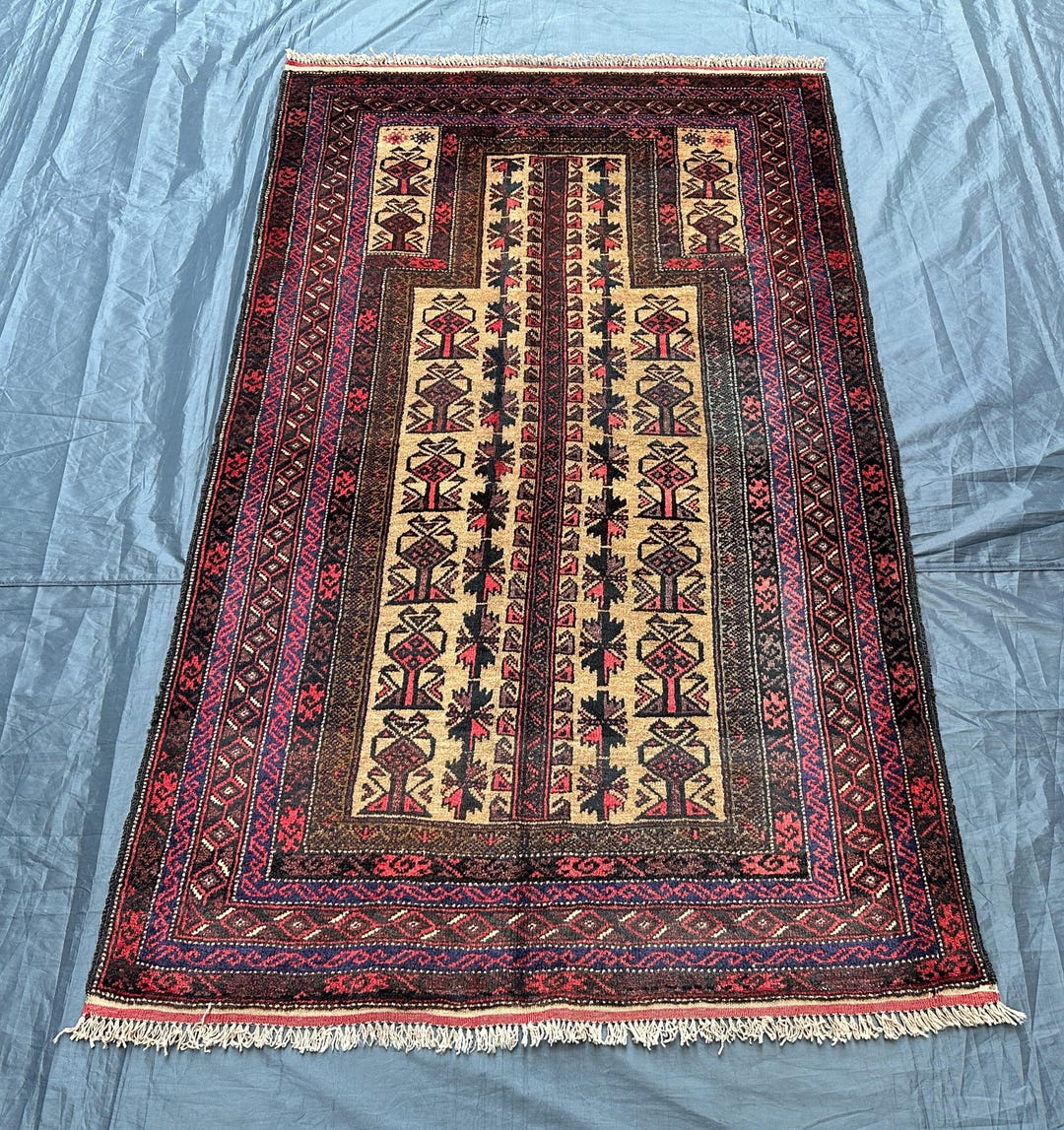 Antique Baluchi Prayer Rug, Hand Knotted Wool Carpet, Mosque Decor 3 ...