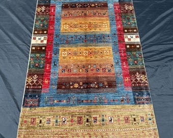 Blue Afghan Bidjar Gabbeh Rug, Hand Knotted Wool, Tribal Boho (101x175 cm)