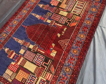 1920s Afghan Wool Rug: Vintage Baluch House Print, 5x7 Tribal Rug