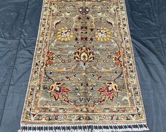 Sultani Accent Rug 3x5 Ft - Small Gray Rug - Handmade Floral Pattern Rug - Afghan Rug - Rug For Dining Room, Bidjar Wazir Rug, Bedroom Rug