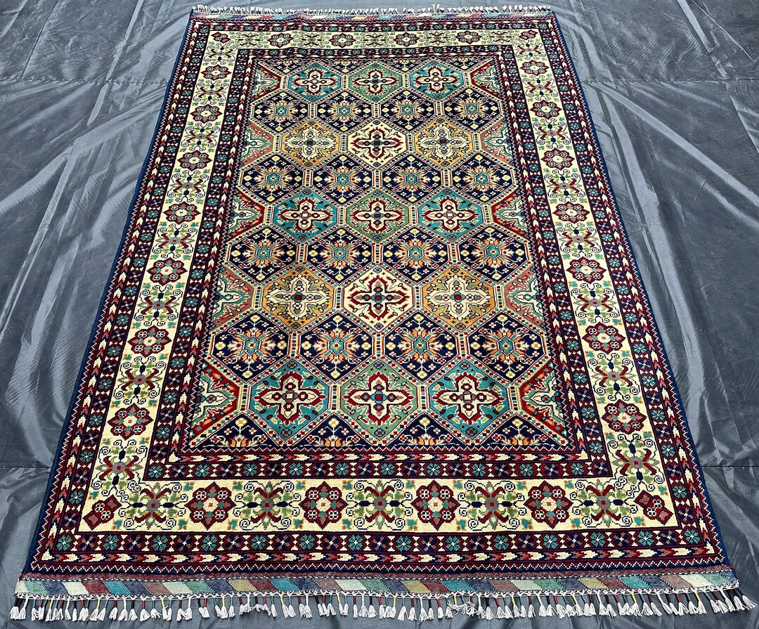 5 Ft X 7 Ft, Afghan Handmade Washable Woolen Dyes Fabrics Rug, Top