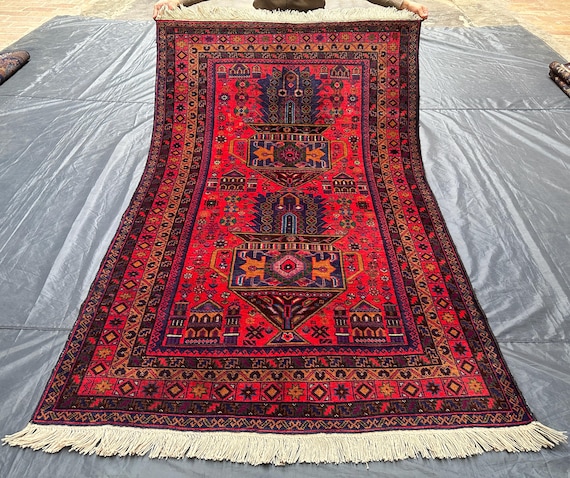 Vintage Baluchi Wool Rug: 4x6 Red Afghan Area Rug - Etsy