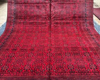 Khamyab Bukhara Rug: Afghan Hand-Knotted Wool Rug (9.11x13.1)