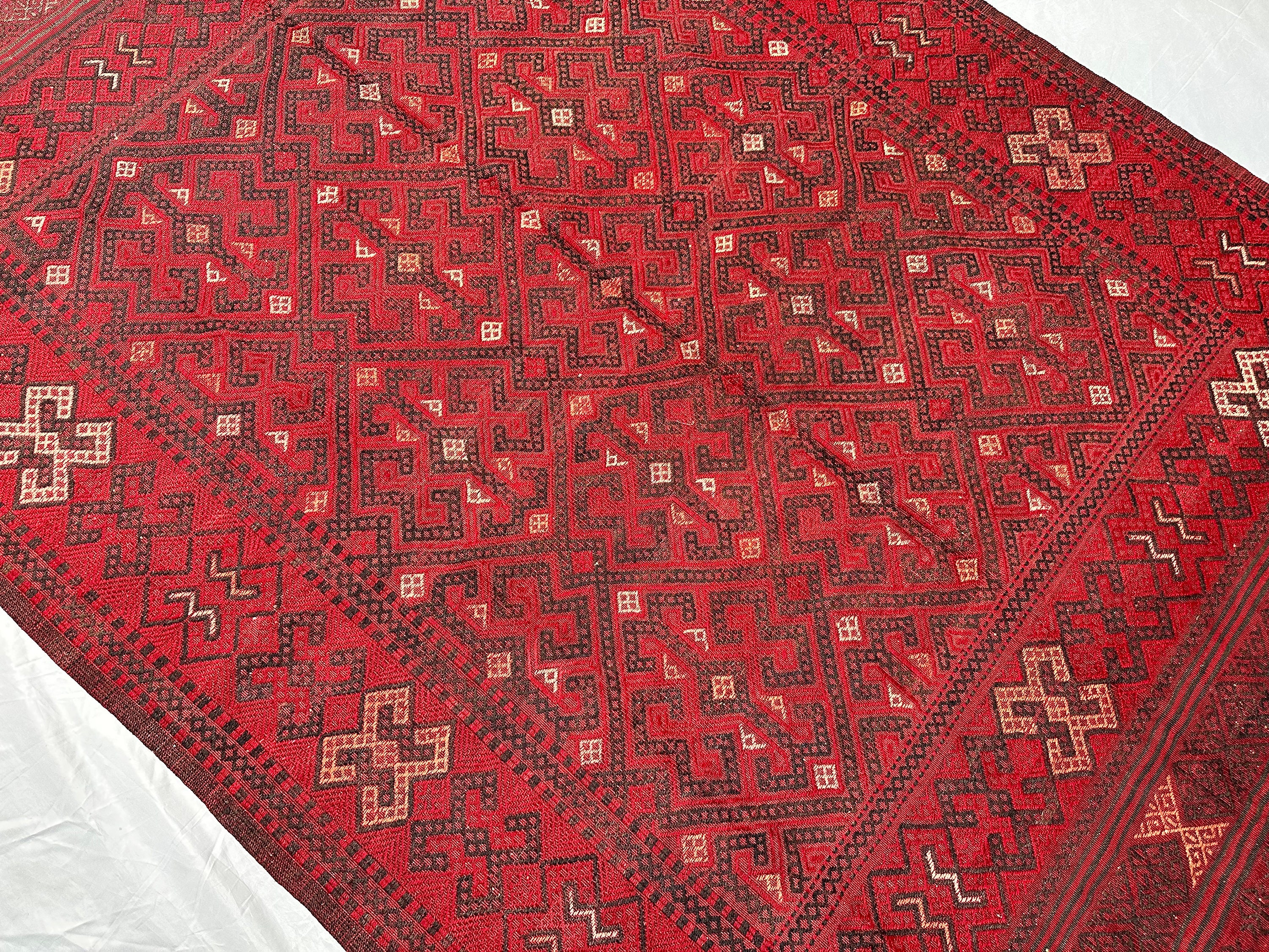 ヴィンテージ アフガン キリム ラグ 7x10: 手作りの平織りボヘミアン