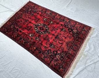 Vintage Afghan Wool Rug: 4x7 Hand-Knotted Turkman Tribal Rug