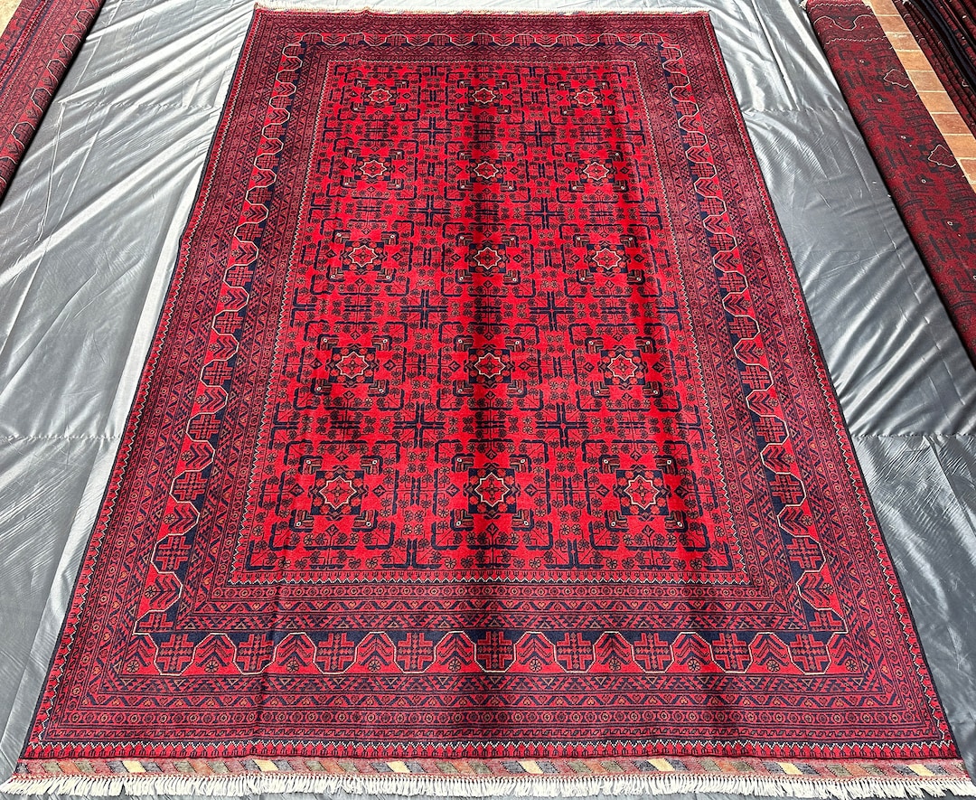 Seven Kings Rug 7 Ft X 10 Ft, Afghan Handmade Khamyab Bukhara Design Red Rug, King Size ...