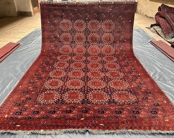 Vintage Afghan Wool Rug: 7x10 FT, Handmade Tribal Carpet