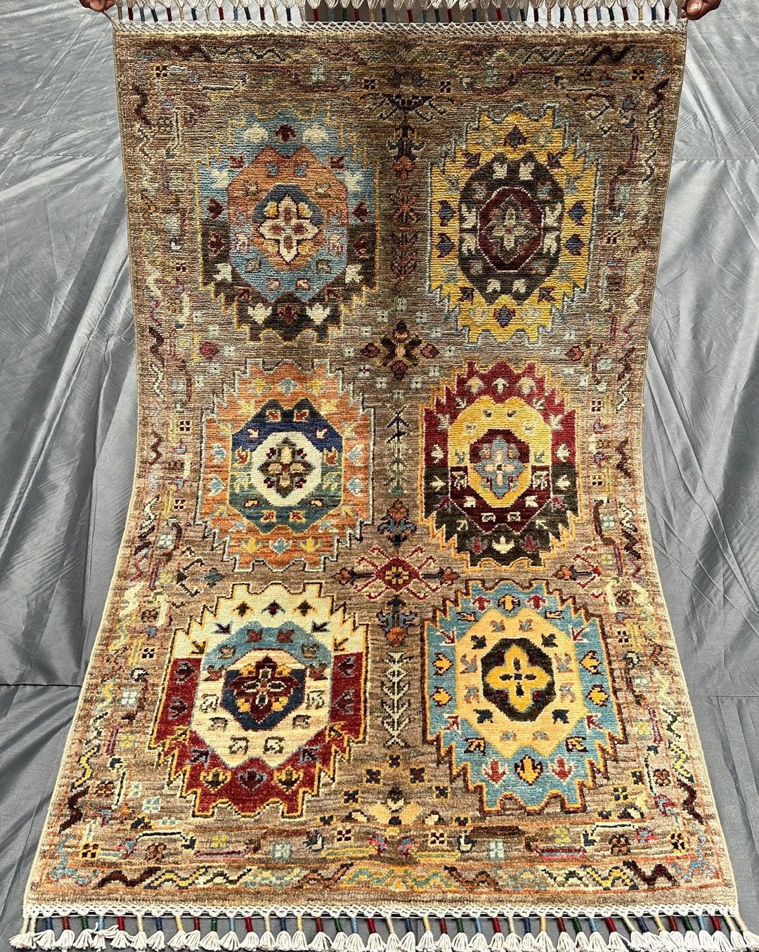 3x4 Afghan Handmade Gray Chibe Design Small Area Rugsoft Oriental