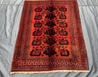 Tappeto tribale boho da 3 x 4 piedi - Tappeto vintage in lana fatto a mano - Piccolo tappeto orientale - Arredamento rustico nomade antico - Stile etnico da fattoria