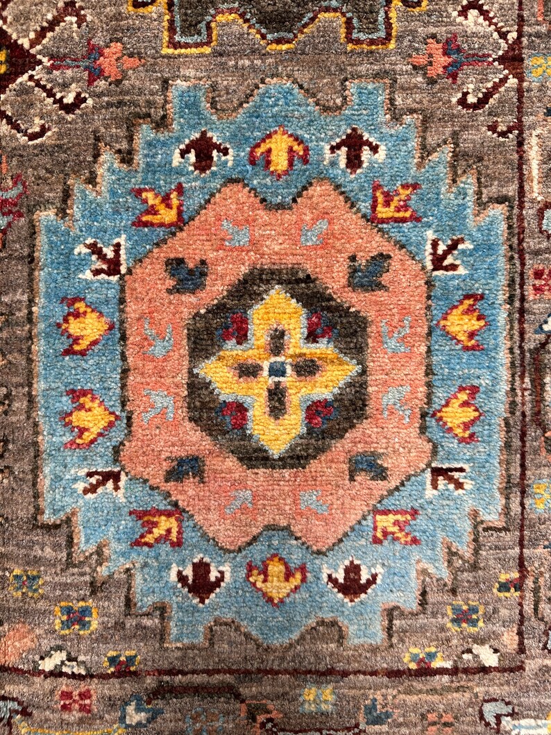 3x4 Afghan Hand Knotted Gray Chobe Design Small Area Rugwashable Rug