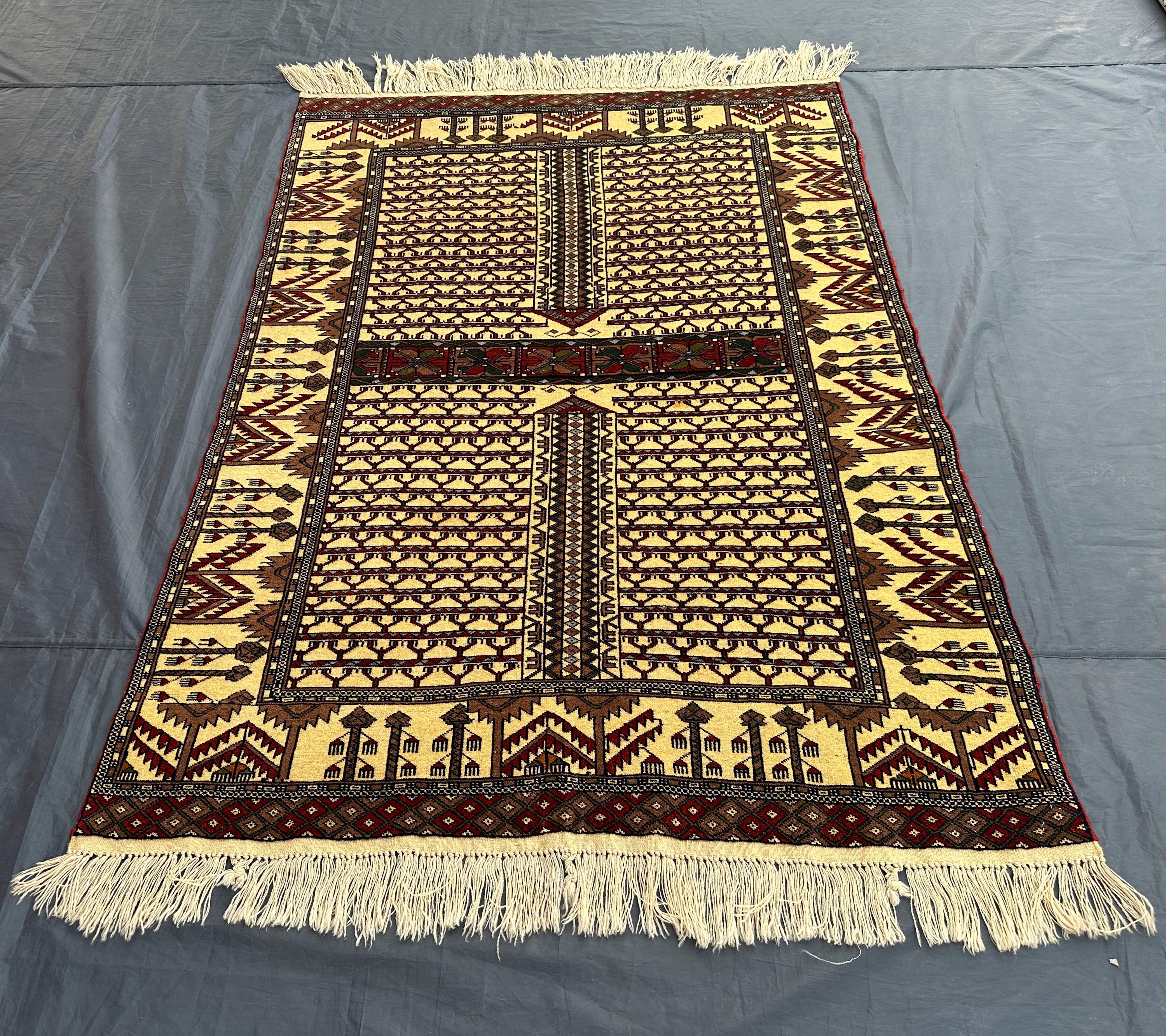 ヴィンテージラグ　バルーチ　トライバルラグ　アフガニスタン絨毯　ウール ヴィンテージ バルーチ ラグ：4x7 アフガニスタン ハンドメイド ウール