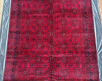 Afghan Hand Knotted Wool Rug: 9.11x13.7, Turkmen Red Artistry