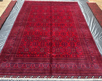 9x12 Afghan Hand-Knotted Wool Rug: Khamyab Bukhara Design