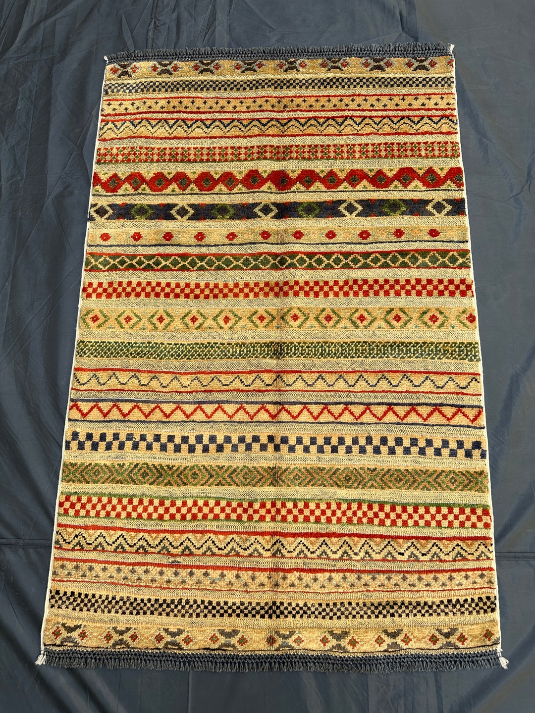 Oriental Bar Jesta Yellowish Rug - 3x4 Afghan Handmade Fine Quality ...