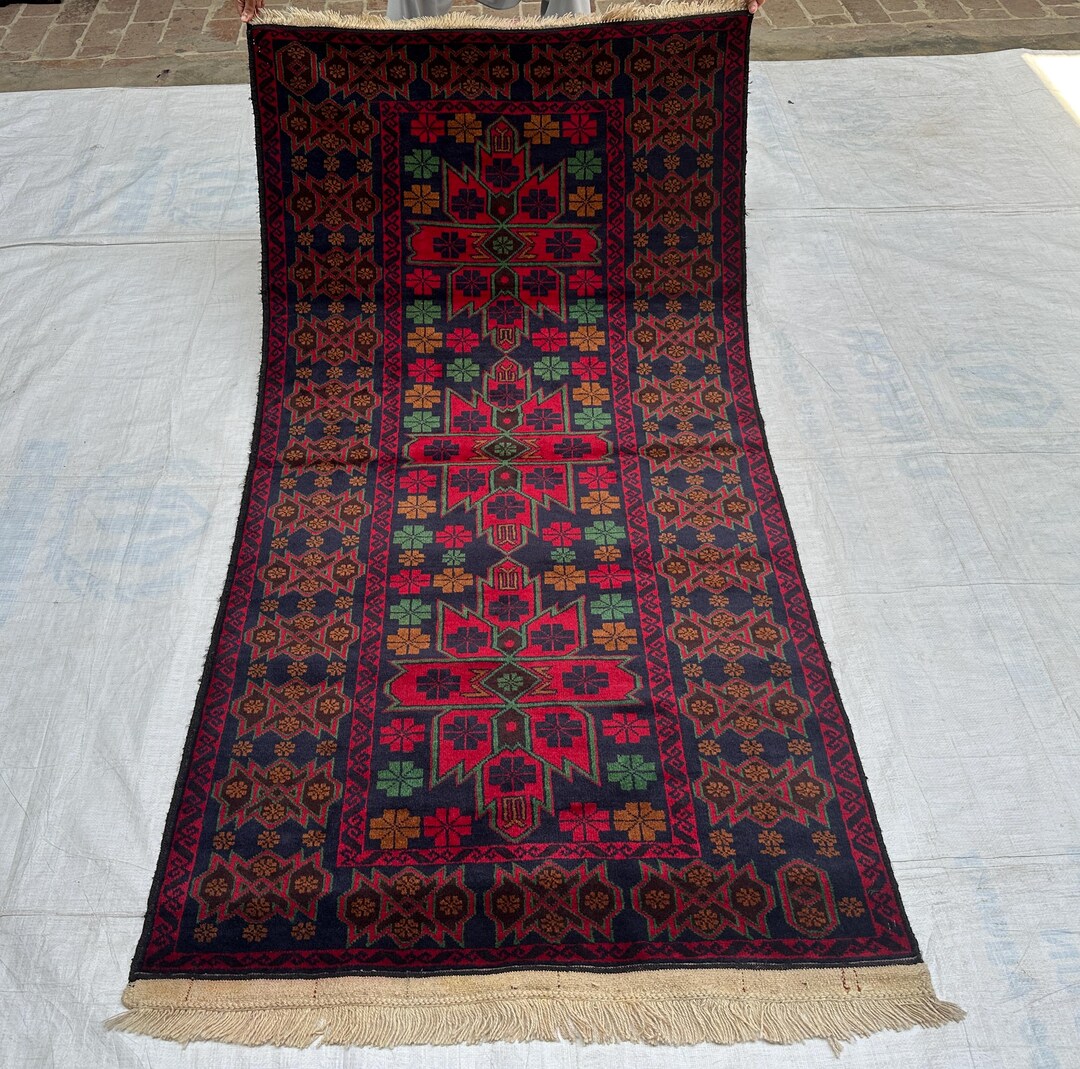 ラグ・カーペット Baluch rug 4x7 Ft Vintage Animal Pictorial Area Rug, Afghan Handmade