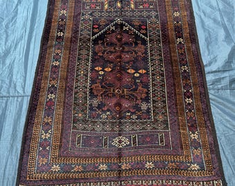 Handmade Wool Prayer Rug: Vintage Islamic Decor, 3x4 ft