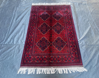 Handmade Red Kalisa Afghan Rug, Oriental Wool Vegetable Dyes 3x5ft