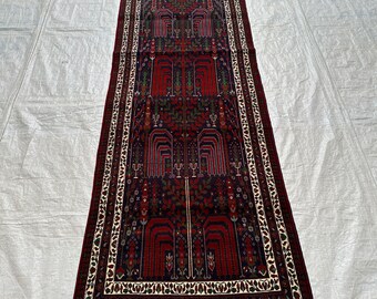 Antique Ala Khoja Silk Runner Rug: Turkmen Tribal Hallway Rug (3x13)
