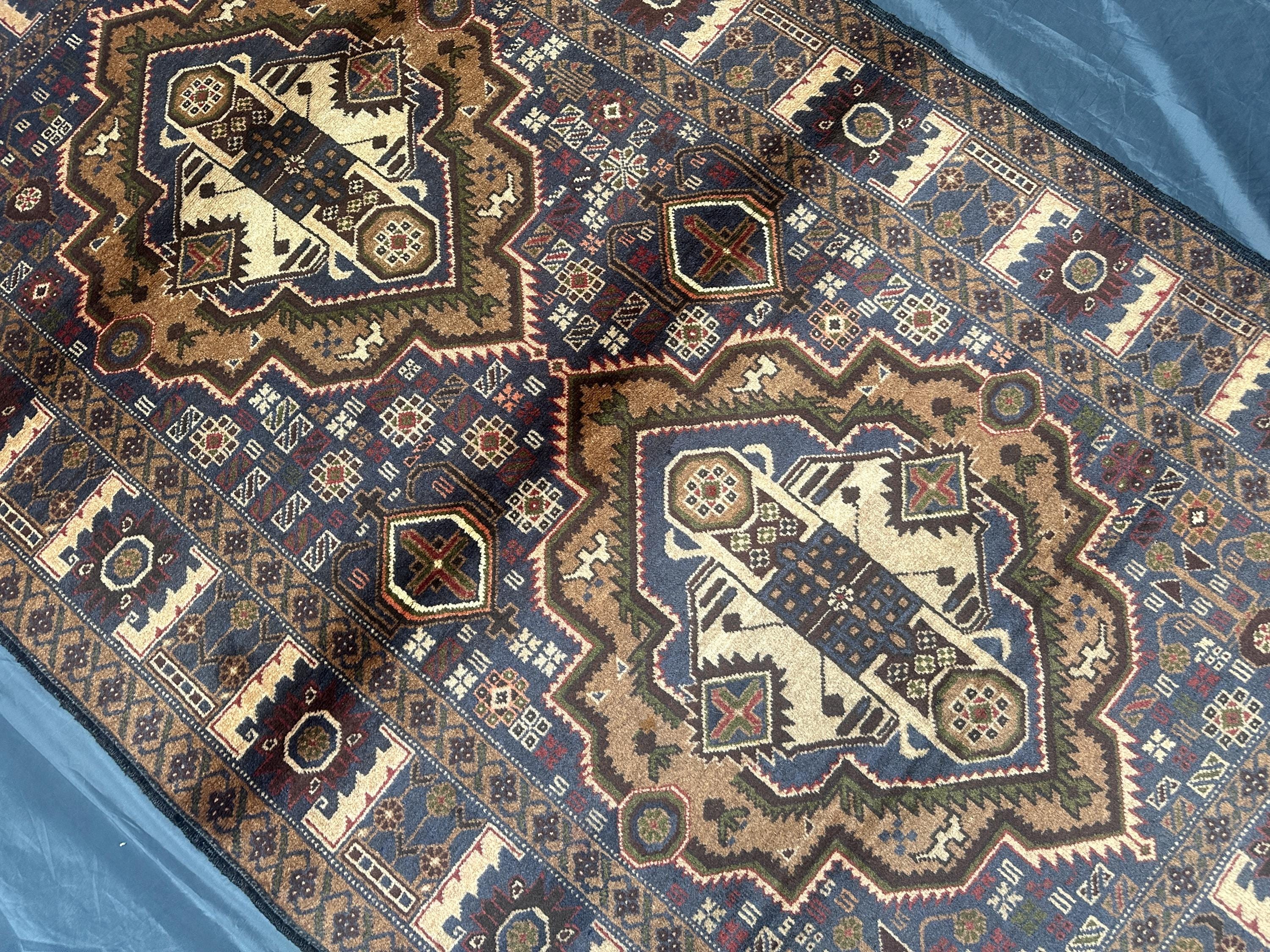 Vintage Baluchi Wool Rug: 4x7 Afghan Handmade Navy Blue Carpet - Etsy