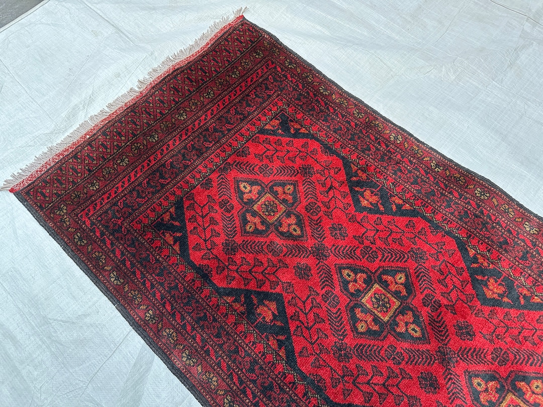 3x13 Afghan Hand Knotted Red Khal Muhammadi Runner Rugtop Quality