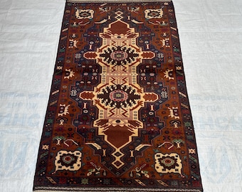 Alfombra afgana de lana vintage: Alfombra tribal geométrica baluchi de la década de 1930