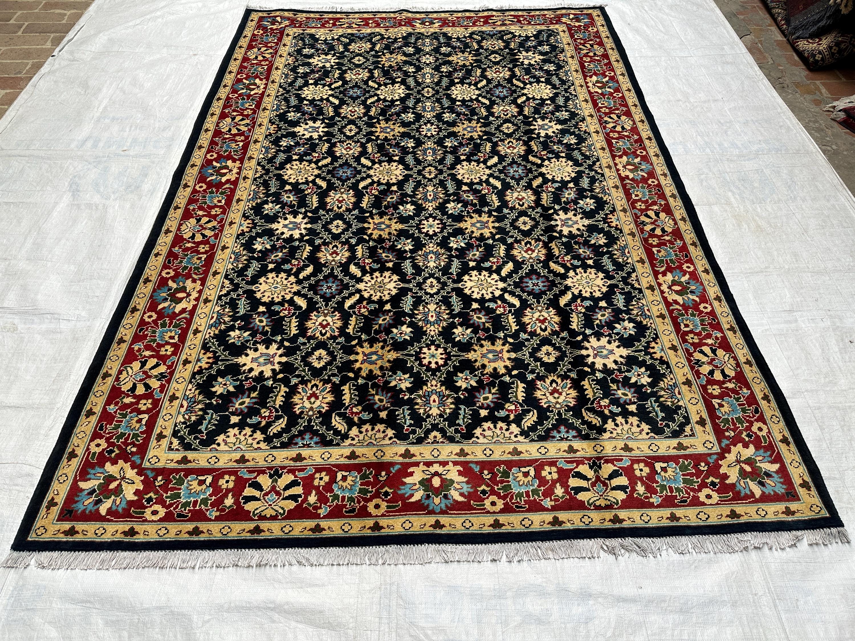 ハンドメイドのアフガニスタンウールラグ：7x10 ダークネイビーブルー