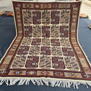 5x7 ft Afghan Vintage Soumak Kilim Rug, Handwoven Flatweave Wool Striped Rug, Tribal Antique Soumak Rug, Oriental Rug, Kitchen Decor Rug