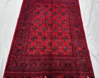 Vintage Mori Afghan Rug: Hand Knotted Wool Turkman Carpet (2.5x4 Ft)
