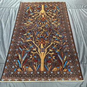 Vintage Tree of Life Rug: 4x7 Afghan Baluchi Wool Carpet