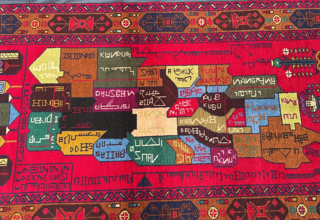 Afghan Handmade 4x7 Ft Red Map Design Wall Decor Rug - Unique Pictorial ...