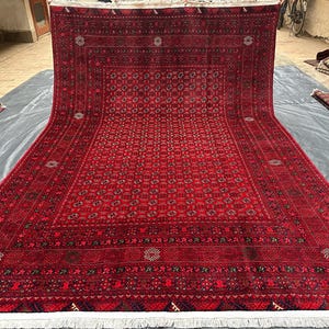 7x10 Turkmen Hoja Roshnaye Rug- Handmade Wool Rug- Afghan Trible Mowri Red Area Rug- Bedroom- Living Room Rug- 200x300 cm Large Vintage Rug