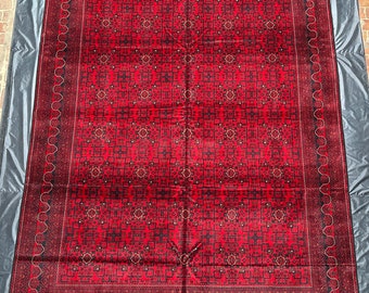 Handmade Red Wool Bokhara Rug - 10x13 ft - Afghan Tribal Carpet