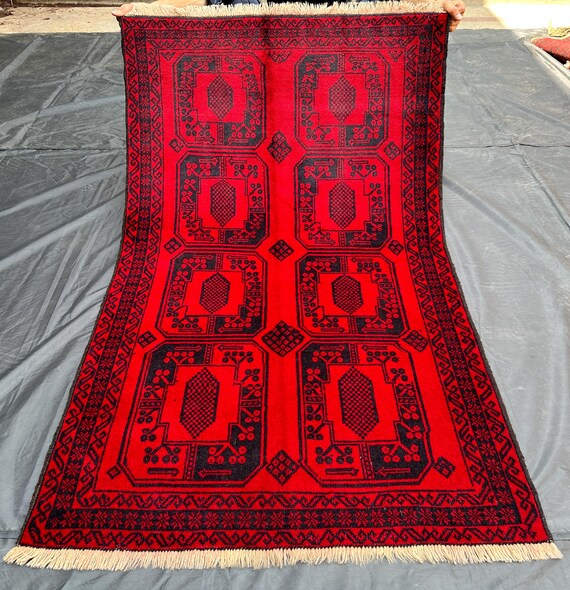 手織りウールラグ：3x5 アンティークトルクメン幾何学模様ラグ - Etsy 日本