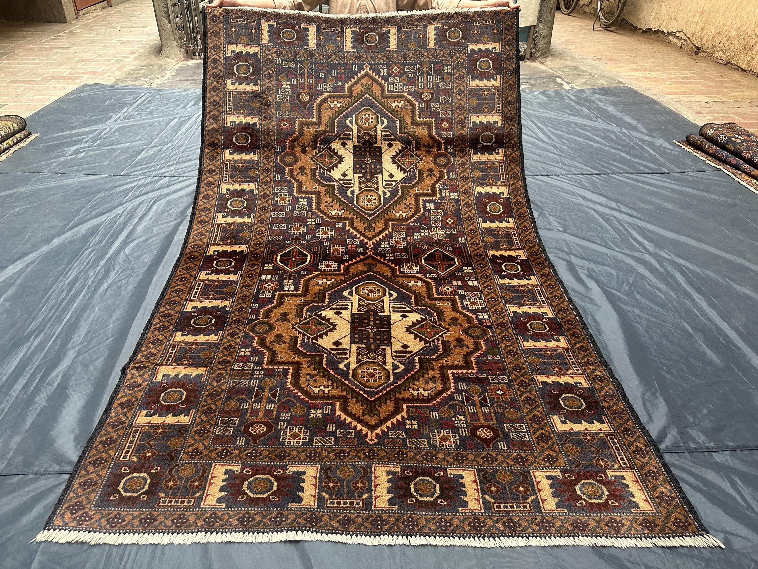 Vintage Baluchi Wool Rug: 4x7 Afghan Handmade Navy Blue Carpet - Etsy