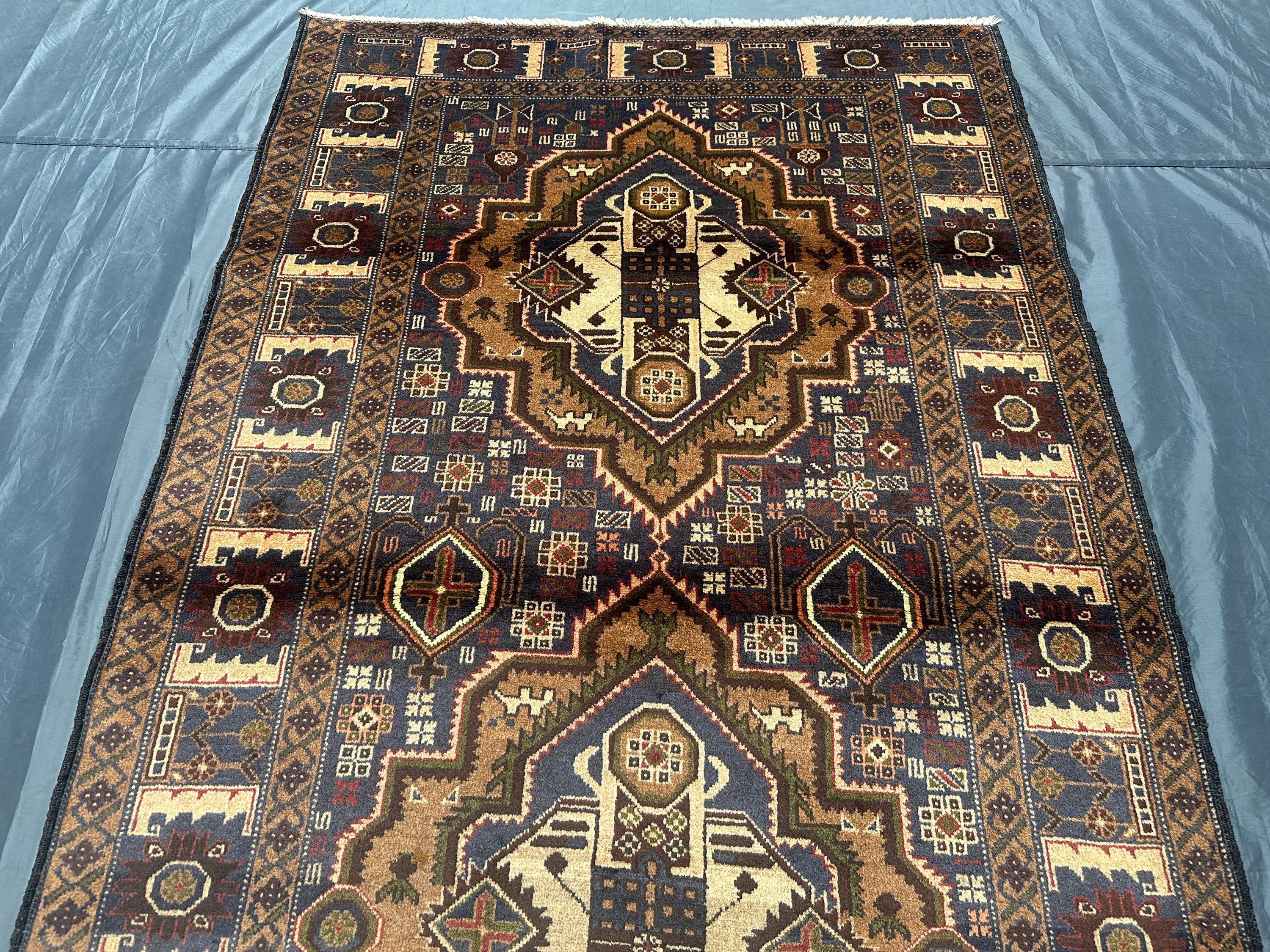 Vintage Baluchi Wool Rug: 4x7 Afghan Handmade Navy Blue Carpet - Etsy