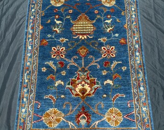 Hand Knotted Dark Blue Afghan Rug – Tribal Bidjar Wool Rug (3x4 Ft)