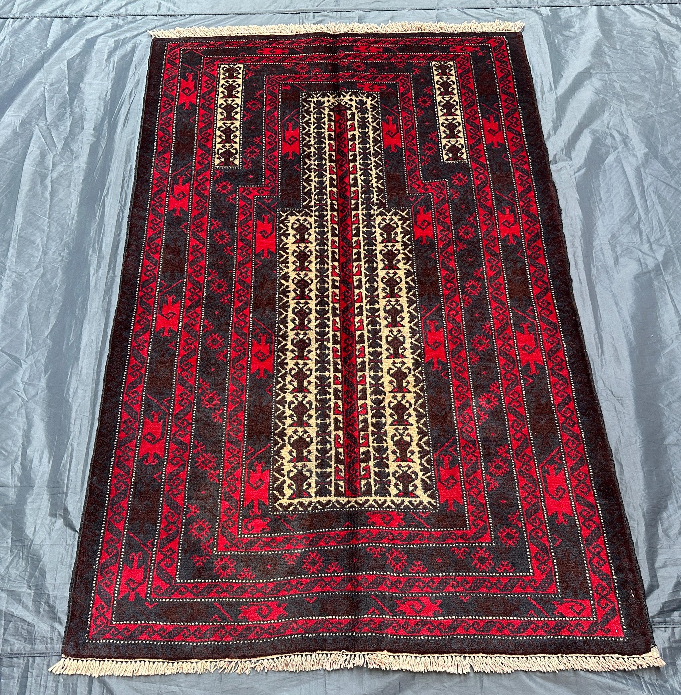 ヴィンテージ バルーチ ウール ラグ 3 x 5 フィート - アフガニスタン