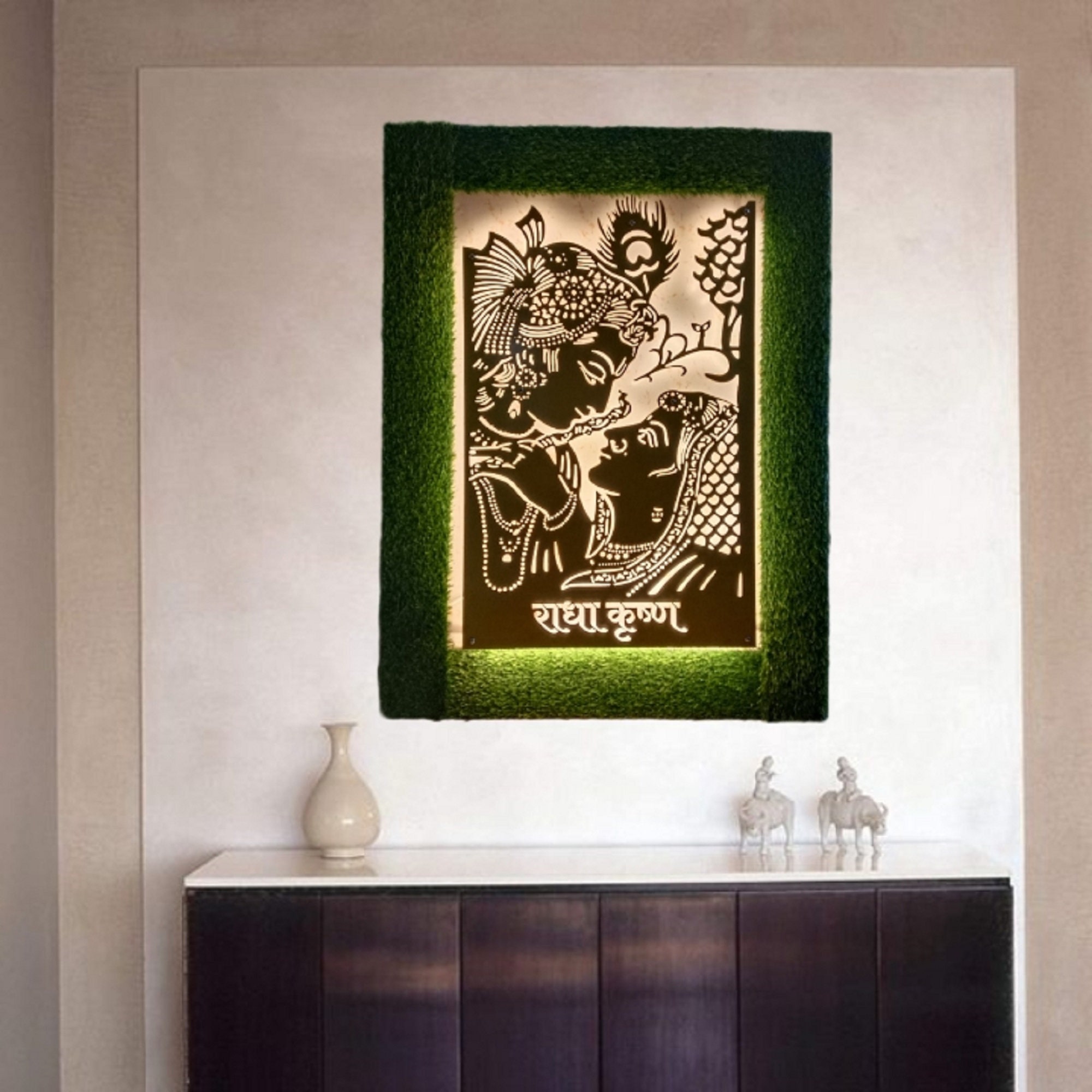 Radha Krishna WITH Led,traditional Indian Wall Decor,metal Wall Art