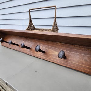 Rustic Railroad Spike Coat Rack – Handcrafted with Shelf