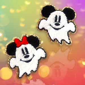 Ghost Mickey and Minnie Chenille Iron On Patches, Halloween Disney Iron On Patch, Fall Disney Patches