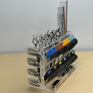 Multi Tool Organizer Holder for Wall or Table top 8 scissors 4 Combs 8 Wide Blades 10 Wide snap combs and more for Pet Groomers