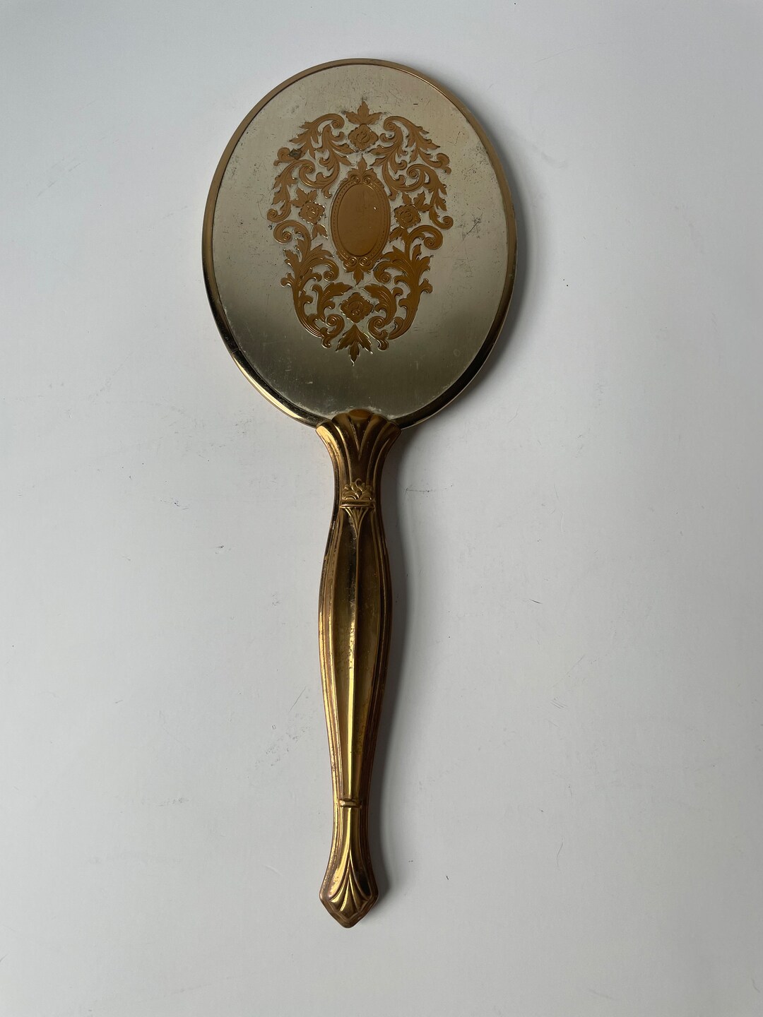 Vintage Ornate Gold Handheld Mirror Etsy