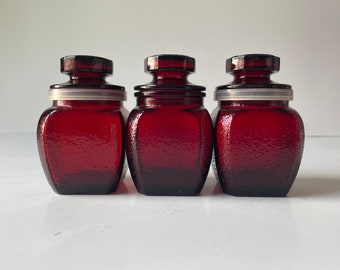 3 vintage ruby red apothecary spice containers