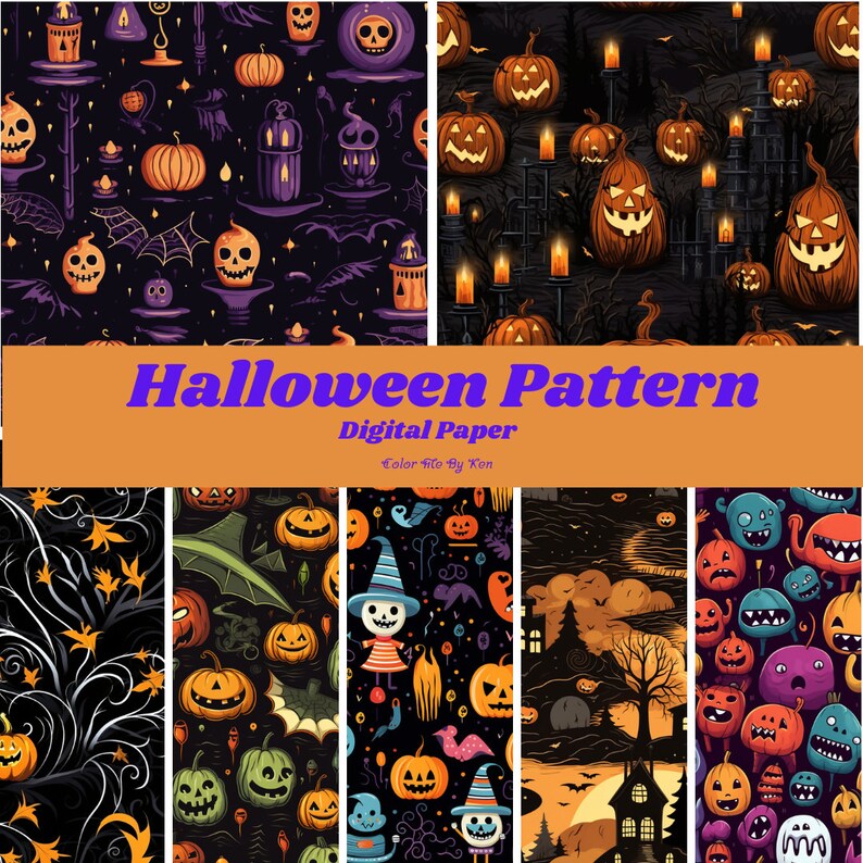 Halloween Pattern Digital Paper, Seamless Pattern, Scrapbook, Junk ...